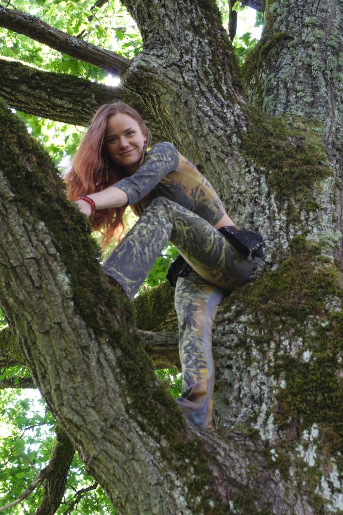 Gray tree moss full print pants set