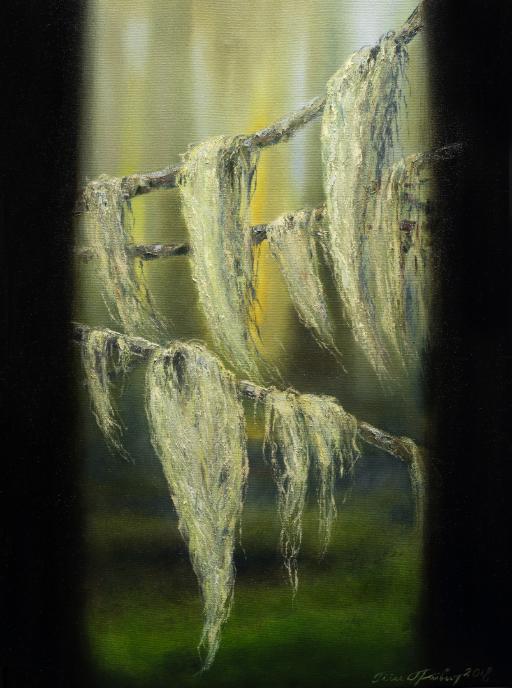 Beard lichen oil painting by Tiiu Piibur