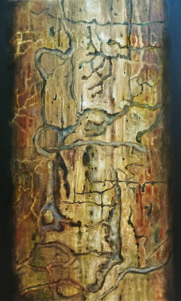 Bark Beetle channels - oil painting by Tiiu Piibur